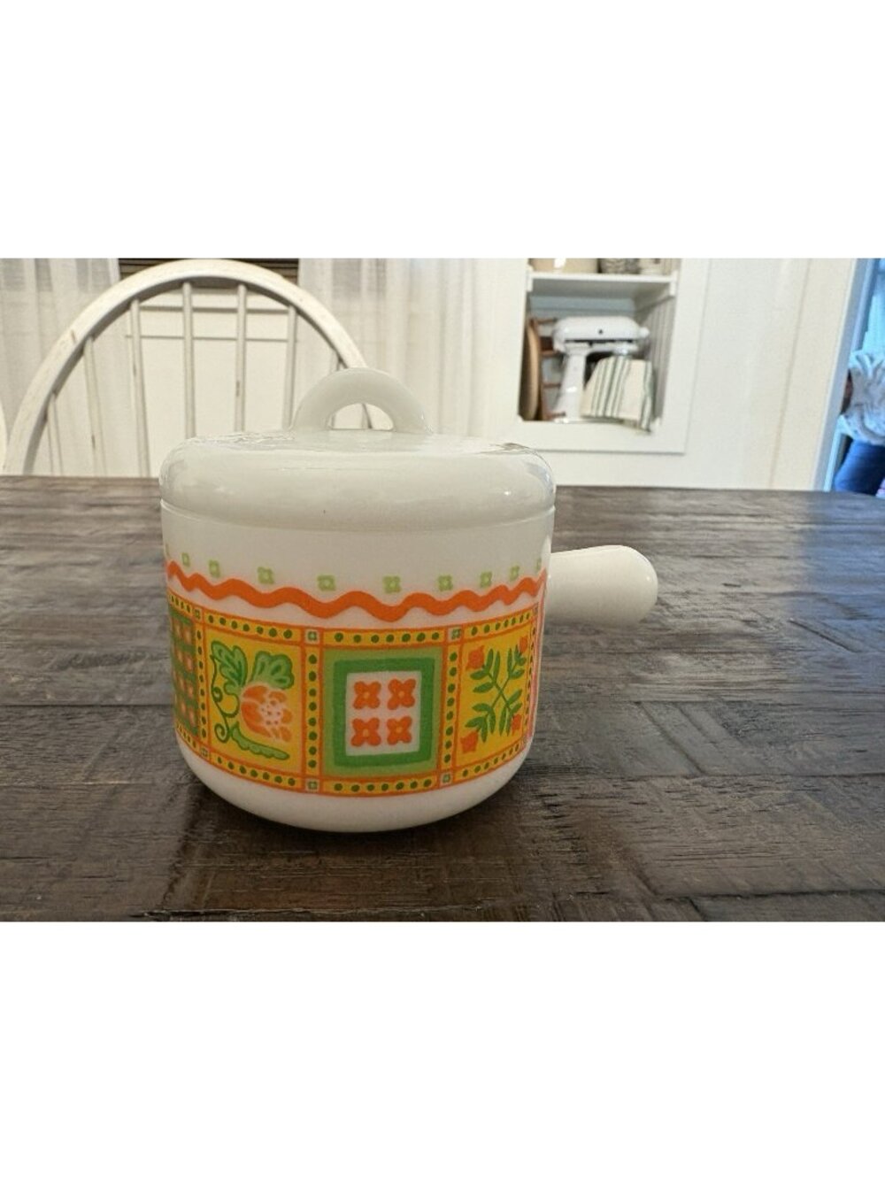 Vintage AVON 1970's Patchwork Milk Glass Soup Mug Candle Dish